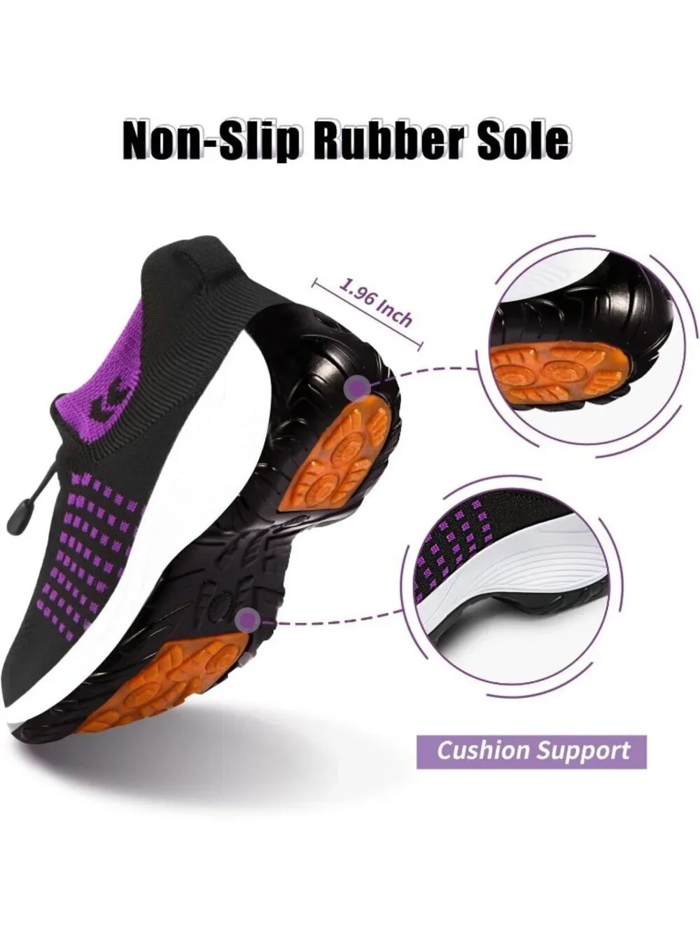 Women's Black Purple Orthopedic Breathable Slip on Thick Bottom Sneaker Shoes